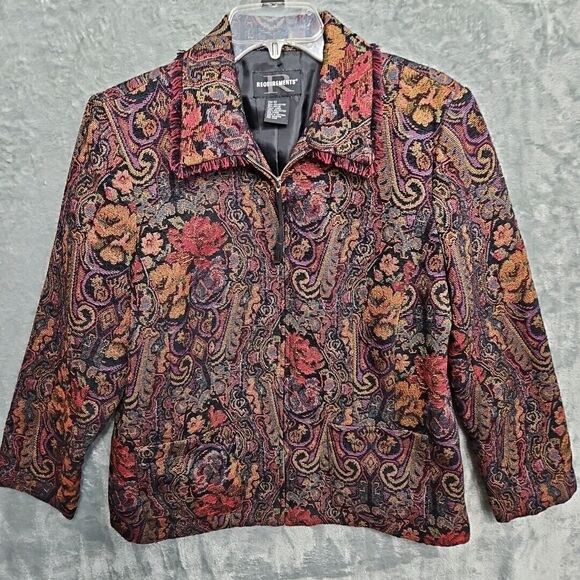 Requirements Women's Sz 12 Zip Jacket Blazer Lined floral brown multicolored - Picture 1 of 11